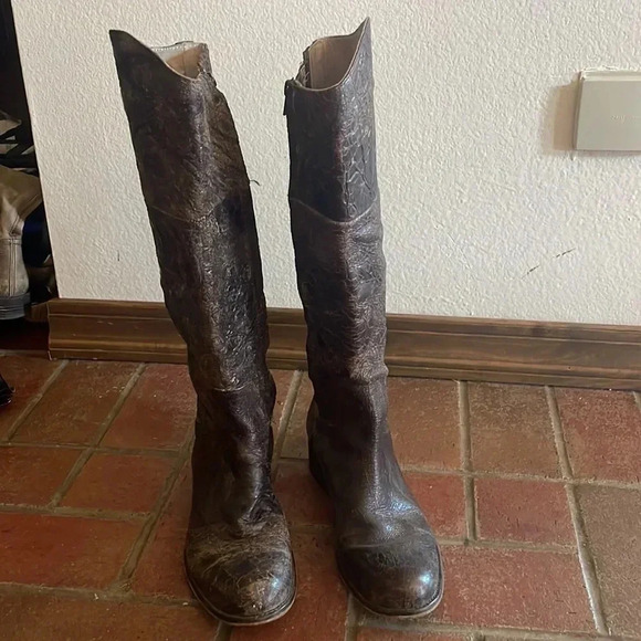 Brown Steve Madden Rains Crackled‎ Leather Boots 8 - Picture 3 of 7